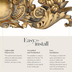 Royal Scroll Gilt Crest Pediment, Vintage Decor with Gold-Leaf Finish, 50 Inches Wide