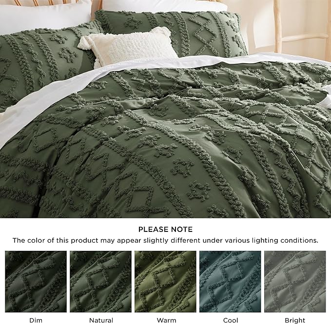 Bedsure Boho Twin Duvet Cover, Soft & Comfortable Elegant Design Boho Bedding for Decoration, Machine Washable Comforter Cover for All Seasons,Includes 1 Duvet Cover & 1 Pillow Sham,Olive Green