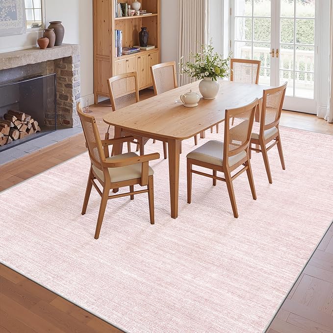 Art&Tuft Washable Rugs 8x10, Area Rugs for Living Room - Non Slip and Stain Resistant Soft Thin Low Pile 8x10 Rug for Bedroom, Dining Room, Kitchen, Office, Lightpink