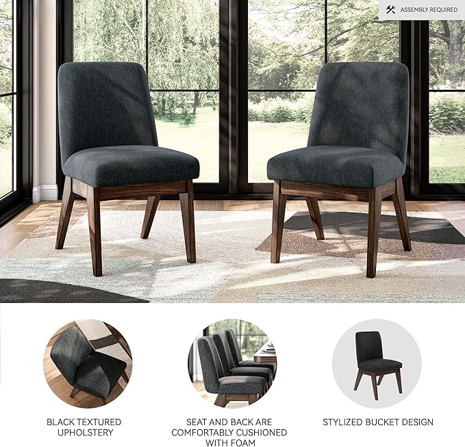 Signature Design by Ashley Kendamor Mid-Century Modern Upholstered Dining Chair with Solid Wood Frame and Bucket Design, Set of 2, Dark Brown