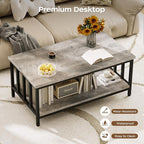 Homeiju Coffee Table for Living Room with Slatted Sides Frame, Modern Farmhouse Living Room Table with 2-Tier Storage Shelf for Home Office, Apartment, 39 inch Grey Wash