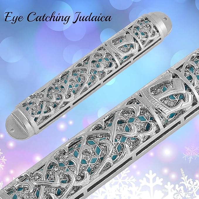 Matashi Hand Painted Enamel 7 inch Mezuzah Embellished w/Hebrew Shin and Crystals Home Door Wall Decor Home Décor Jewish Holiday Housewarming Present House Blessing Gift