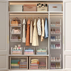 X-cosrack 4 Tier Closet Hanging Organizer, Foldable Closet Shelving with 2 Hanging Hooks 5 S Hooks, Wire Storage Basket for Wardrobe Laundry Room, for Clothing Sweaters Shoes Handbags Patent-White