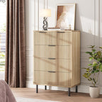 GarveeHome Oak Fluted 5 Drawer Dresser for Bedroom, Modern Wood Chest of Drawers with Wide Drawers, Closet Dresser Organizer with Anti-Tipping Device and Metal Legs for Hallway Entryway