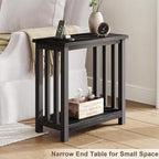 ChooChoo Black End Table for Small Spaces, Narrow Side Table, Night Stand with Storage Shelf for Living Room and Bedroom