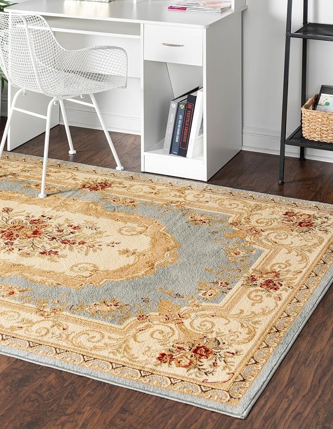 Rugs.com Chateau Collection Rug – 2' x 3' Light Blue Medium Rug Perfect for Entryways, Kitchens, Breakfast Nooks, Accent Pieces