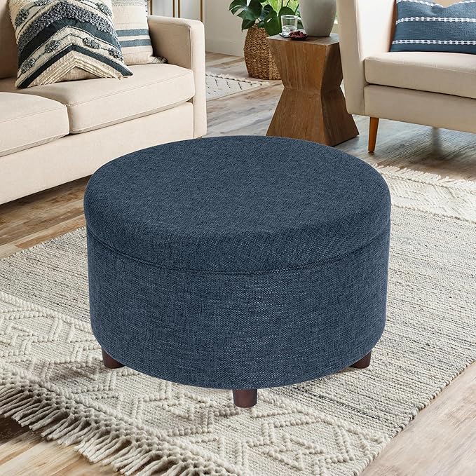 HomePop Round Storage Ottoman - Textured Navy