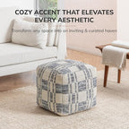 Anji Mountain Artisan Crafted Cotton Blend Pouf Ottoman | Versatile Floor Seating & Footstool for Living Room | Modern Boho Home Décor Accent | Filled Pouffe