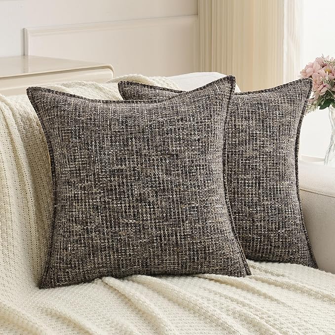 FUTEI Coffee Decorative Throw Pillow Covers 18x18 Inch Set of 4,Soft Chenille Tweed Textured Cushion Case,Modern Home Decor for Couch Bed Living Room