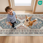 Washable Runner Rug 2.5x16, Non-Slip Long Kitchen Mats for Floor, Vintage Rug for Entryway, Soft Hallway Runner for Dining Room, Bedroom, Living Room(Blue/Red,2.5'x16')