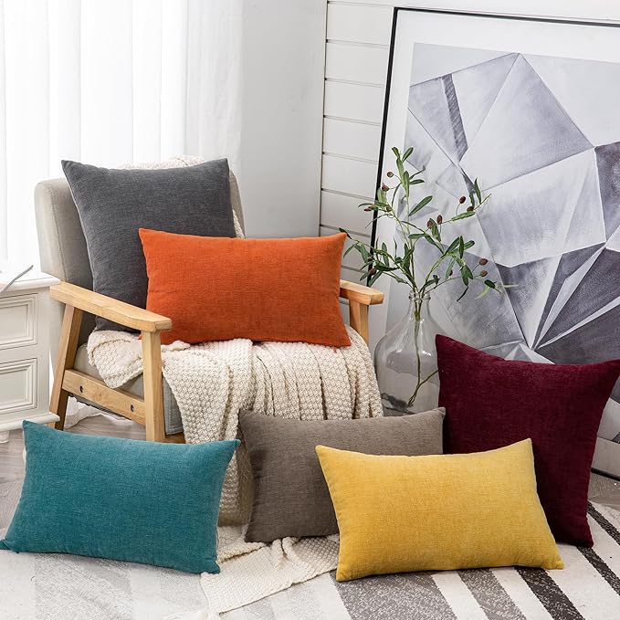 GAWAMAY Decorative Square Throw Pillow Covers 20x20 Inch Set of 2, Super Soft Chenille Pillows Farmhouse Fall Pillowcase for Living Room Bedroom Sofa Couch Cushion Cover Burnt Orange 50x50cm/20x20