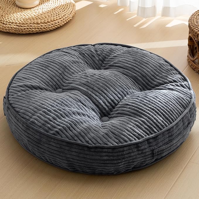 HIGOGOGO Washable Floor Pillow Cushion for Adults, Meditation Cushion Pillow, Large Round Floor Sitting, Removable Tufted Corduroy Cover, for Tatami Living Room or Yoga, 22x22 Inch, Machine Washable