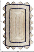 Scalloped Edge Rug, Hand Woven Natural Jute Area Rug, 9x9 Ft Square Beige & Black Braided Kilim Rugs for Living Room, Kitchen, Entryway, Farmhouse