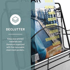 Safco Onyx Mesh Magazine Holder, Ladder Style Display Rack with 5 Pockets, Brochure Organizer, Commercial-Grade Steel Construction, Black