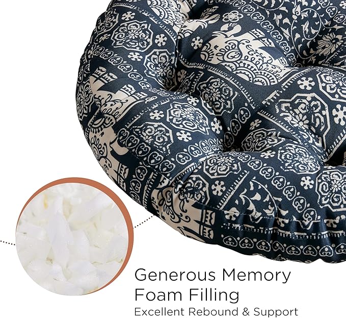 Codi Meditation Floor Pillow, Boho Pillows Seating for Adults and Kids, Large Round Cushion for Yoga Living Room Tatami Sitting, Memory Foam Added, 22x22 Inch, Indigo Elephant
