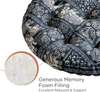 Codi Meditation Floor Pillow, Boho Pillows Seating for Adults and Kids, Large Round Cushion for Yoga Living Room Tatami Sitting, Memory Foam Added, 22x22 Inch, Indigo Elephant