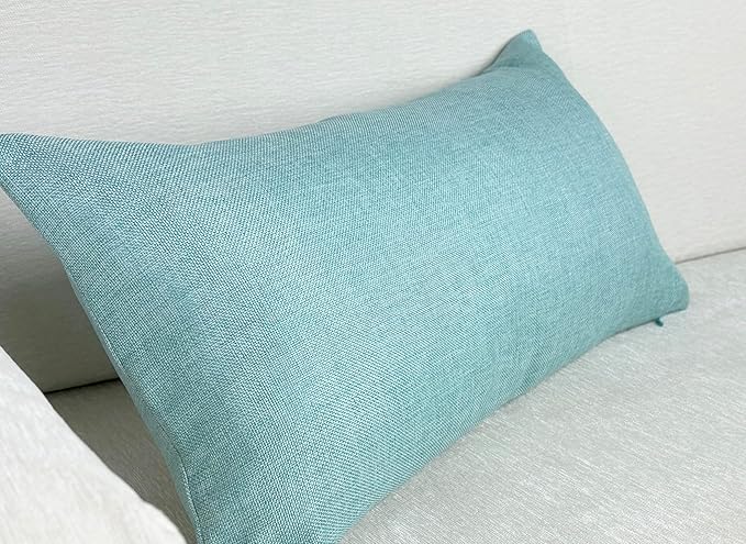 Aiking Home Woven Fine Faux Linen Throw Pillow Cover, Size 12"x24", Aqua