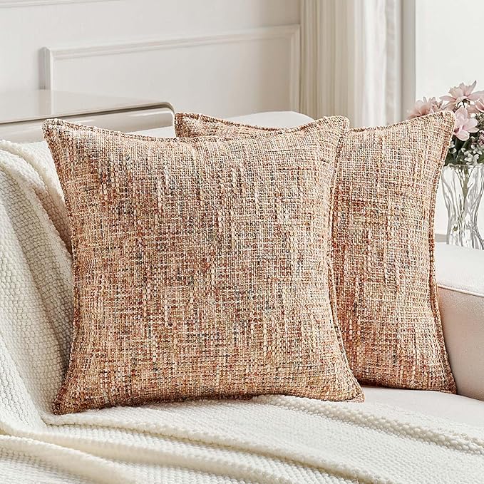 FUTEI Rust Decorative Throw Pillow Covers 16x16 Inch Set of 2,Soft Chenille Tweed Textured Cushion Case,Modern Home Decor for Couch Bed Living Room