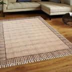 Kilim Rug 7x10 Area Rug Gray & Beige Cotton Dhurrie Geometric Thick 0.19 inches Stone Easy Washable Rug Hand Wash Cotton Carpet Flatweave Rug Indoor Outdoor Rugs for Living Room, Bedroom