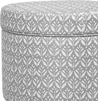 HomePop Upholstered Round Storage Ottoman Home Décor|Upholstered Round Foot Rest Ottoman - Light Grey Print Large