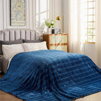Oversized King Fleece Blanket 120x120 Inches, Seamless Soft Cozy 3D Jacquard Flannel Blanket 10'x10' Extra Large for Bed, Sofa, Couch, Travel & Camping, California King Throw, Blue