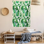 Ambesonne Leaf Tapestry Twin Size, Romantic Holiday Island Hawaiian Banana Trees Watercolored Image, Wall Hanging Bedspread Bed Cover Wall Decor, 68" X 88", Forest Green