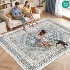 6x9 Area Rugs for Living Room,Soft Low Pile Indoor Washable Rugs for Bedroom, Non-Slip Backing Vintage Large Area Rug, Printed Vintage Floral Carpet(Blue/Beige,6'x9')