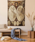 Ambesonne World Map Tapestry King Size, Old World Map Drawn in 1720s Nostalgic Style Art Historical Atlas Vintage Design, Wall Hanging Bedspread Bed Cover Wall Decor, 68" X 88", Multicolor
