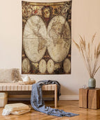 Ambesonne World Map Tapestry King Size, Old World Map Drawn in 1720s Nostalgic Style Art Historical Atlas Vintage Design, Wall Hanging Bedspread Bed Cover Wall Decor, 23" X 28", Multicolor