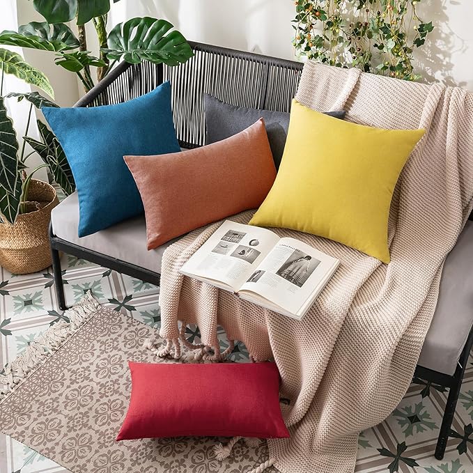 MIULEE Pack of 2 Decorative Outdoor Solid Waterproof Throw Pillow Covers Euro Sham Faux Linen Garden Farmhouse Cushion Cases for Summer Patio Tent Balcony Couch Sofa 24x24 Inch Rust