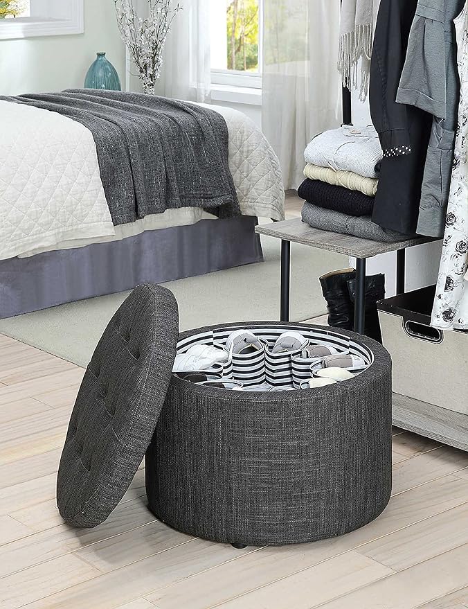 Convenience Concepts Designs4Comfort Round Shoe Ottoman, Gray Fabric
