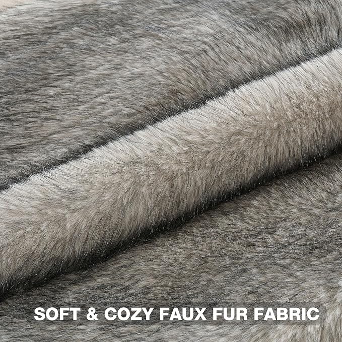 FUTEI Beige Gray Decorative Throw Pillow Covers 18x18 Inch Set of 2,Soft Faux Raccoon Fur Textured Cushion Case,Modern Home Luxurious Decor for Couch Bed Living Room