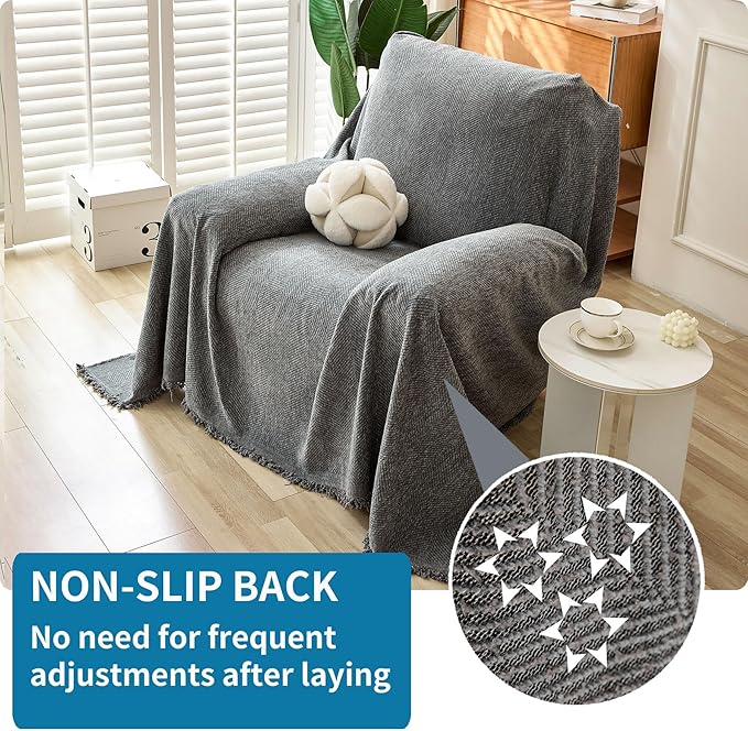 HAOMAIJIA Chenille Couch Cover Sofa Covers for 1 Cushion Couch Washable sectional Couch Covers for Dogs pet Furniture Protector Couch Cover Blanket for Living Room (Grey, 71"x91")