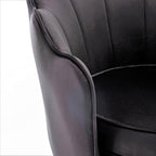 Velvet Barrel Accent Chair with Scalloped Silhouette and Gold Metal Legs, Decorative Piece Suitable for Traditional, Modern, and Contemporary Spaces, Black