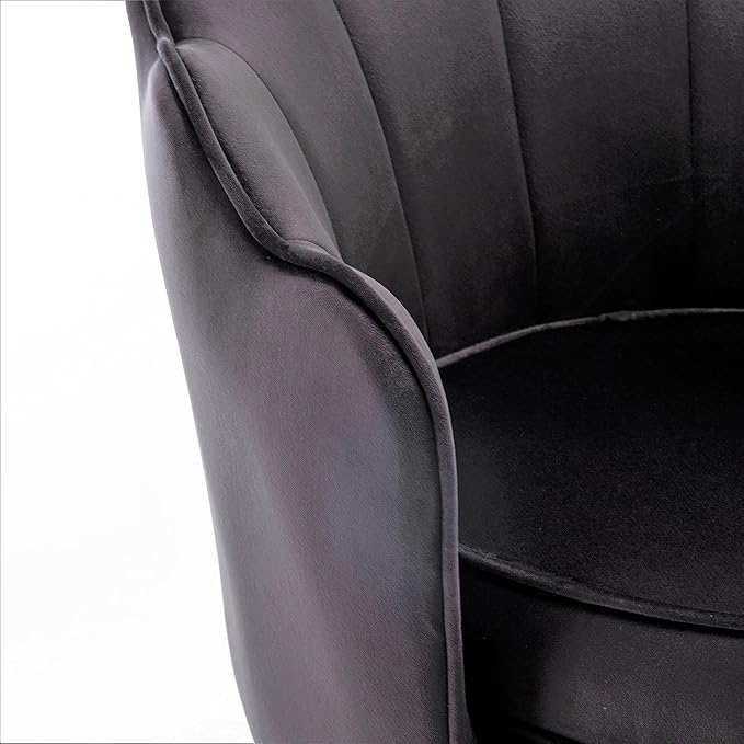 Velvet Barrel Accent Chair with Scalloped Silhouette and Gold Metal Legs, Decorative Piece Suitable for Traditional, Modern, and Contemporary Spaces, Black