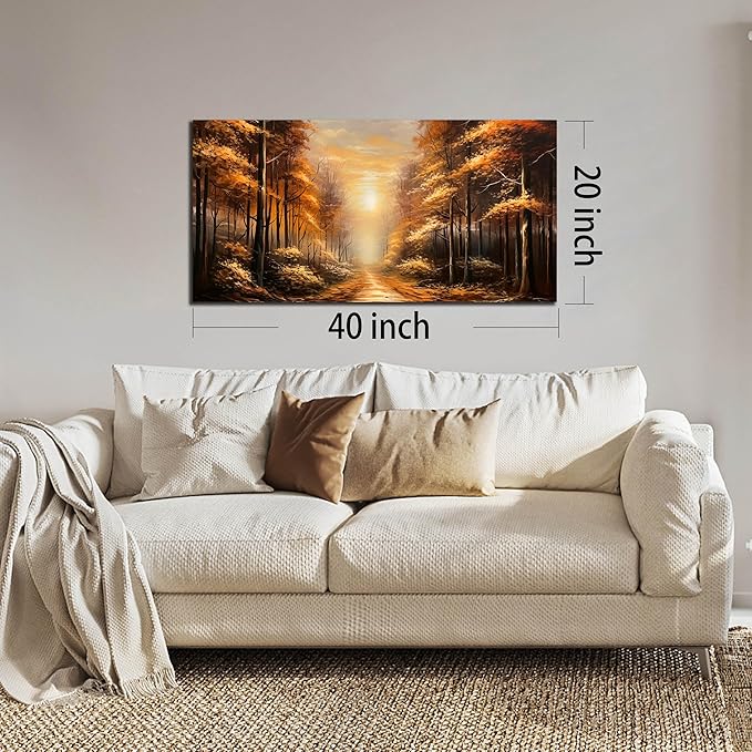 Large Wall Art for Living Room Bedroom Office Gold Forest Artwork Sunrise Landscape Nature Pictures Modern Wall Art Framed Canvas Prints 20x40 Inch