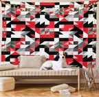 Ambesonne Abstract Tapestry, Abstract Geometric Half Triangles Squares Maze Inspired Image, Wide Wall Hanging for Bedroom Living Room Dorm, 60" X 40", Charcoal Vermilion