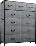 WLIVE Tall Dresser for Bedroom, Fabric Dressers Storage Tower, Dresser & Chest of Drawers Organizer Unit with 11 Drawers, Storage Cabinet, Hallway, Closets, Steel Frame, Wood Top, Dark Grey