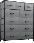WLIVE Tall Dresser for Bedroom, Fabric Dressers Storage Tower, Dresser & Chest of Drawers Organizer Unit with 11 Drawers, Storage Cabinet, Hallway, Closets, Steel Frame, Wood Top, Dark Grey