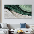 Art 30x60 inch Hand Painted Green and White Textured Oil Paintings Large Modern Abstract Canvas Art Home Wall Decoration