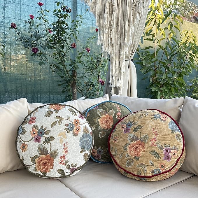 Round Tapestry Decorative Pillow (Mustard, 14" x 3")