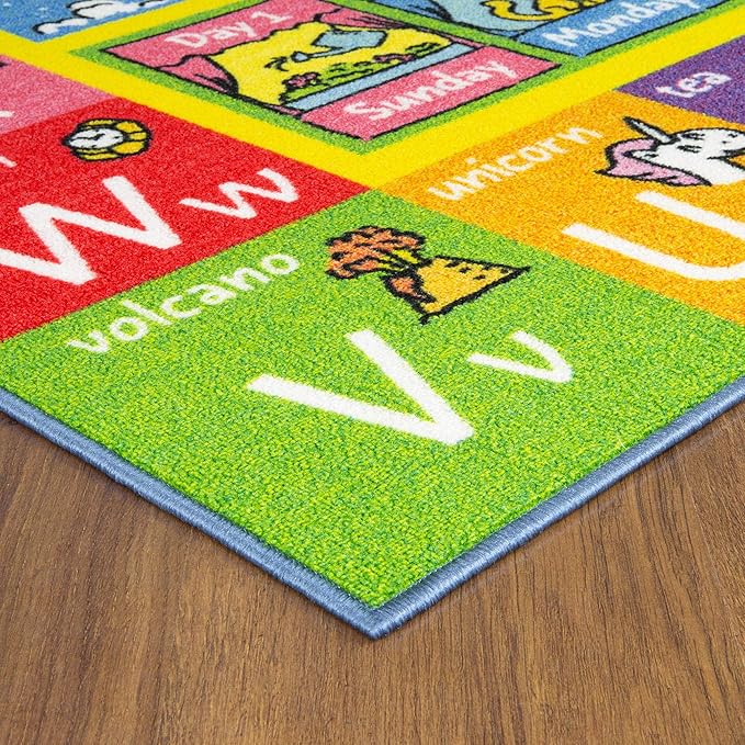 KC Cubs 8x10 ABC Alphabet, Seasons, Months & Days Rug – Educational Play Mat Carpet for Kids, Toddlers, Nursery, Classroom, Playroom, Baby Daycare
