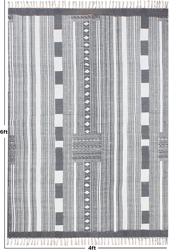 Kilim Runner 4x10 Cotton Runner Rug Gray & Beige Indoor Outdoor Runner 0.19 inches Stone Easy Washable Hand Wash Cotton Carpet Flatweave Runner Rugs for Hallway, Staircases, Corridor Runner