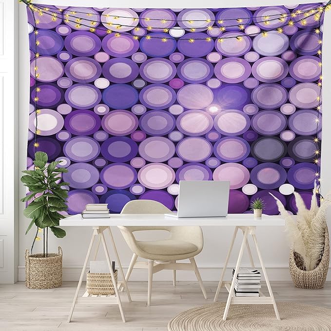 Ambesonne Modern Tapestry, Geometrical Violet Circles Round Disco Inspired Design Work of Art, Fabric Wall Hanging Decor for Bedroom Living Room Dorm, 28" X 23", Baby Pink Purple