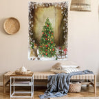 Ambesonne Christmas Tapestry Queen Size, Pine Tree with Present Boxes on Snowy Board Xmas at Countryside Theme, Wall Hanging Bedspread Bed Cover Wall Decor, Queen Size, Green Brown
