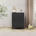 Fluted 5 Drawer Tall Dresser for Bedroom, Mid Century Modern Nightstand with Drawers, Tall Bedside Table for Closet Cloth, Living Room End Table with Storage for Dorm -Black