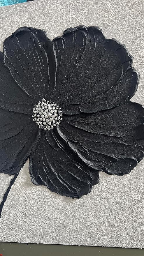 YaSheng Art - Thick Texture Flowers Abstract Oil Painting 100% Hand-Painted Black and White Wall Art Minimalist modern Abstract Art Paintings Home Living room Room Dining Room Bedroom Wall Decorative Art Oil Painting 24x24inch