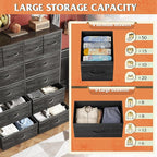 WLIVE Tall Dresser for Bedroom with 12 Drawers, Dressers & Chests of Drawers, Fabric Dresser for Closet, Living Room, Storage Dressers with Storage Drawers, Wood Top, Charcoal Black Wood Grain Print