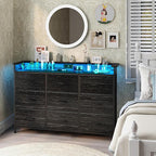 EXOTICA Black Dresser with Charging Station 9 Drawers Dresser with LED Light and USB Ports Fabric Dressers for Bedroom Hallway Entryway Closets Sturdy Steel Frame Wood Top