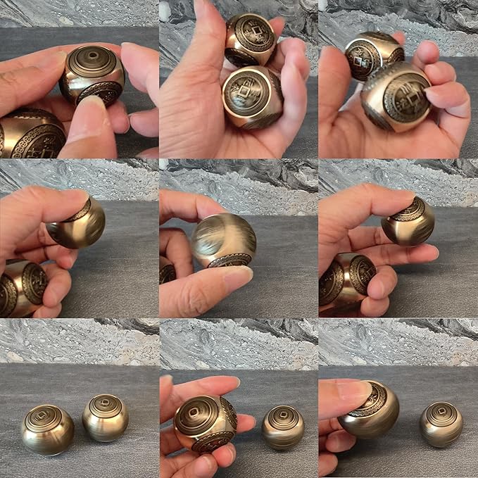 Brass Lucky Ball 6 Sides Rotatable Feng Shui Ornament Wealth Statue Treasure Ball Fengshui Sculpture Chinese Traditional Home Decor (F1 Lucky Ball)